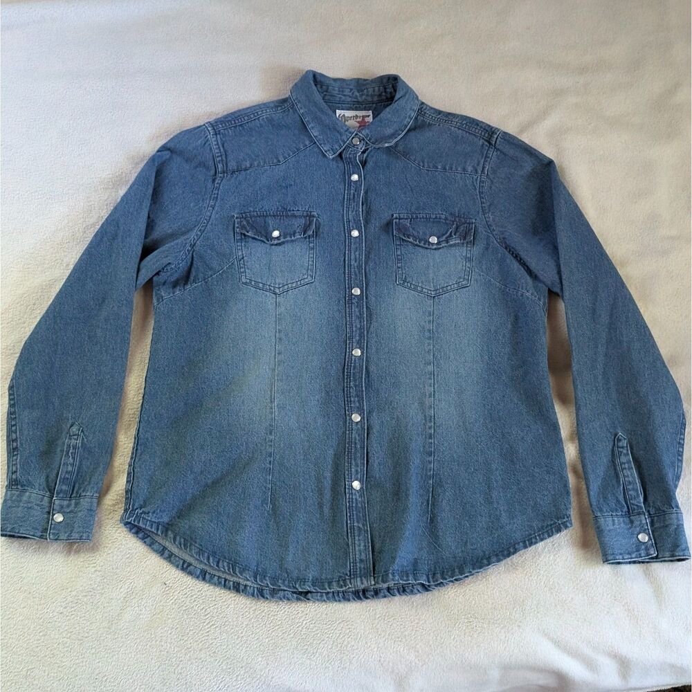 Vintage Needle Felted Upcycled Denim Shirt Women's XL Blue Halloween - Picture 4 of 7